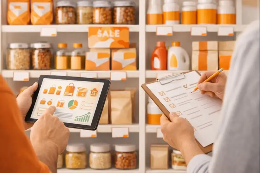 بررسی موجودی و گزارش فروش در دفتر فروشگاه