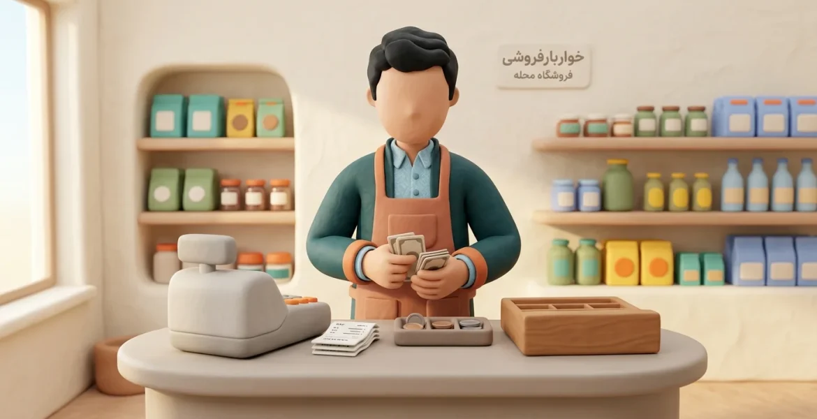 یک مدیر فروشگاه در حال شمردن پول در آخر روز کاری