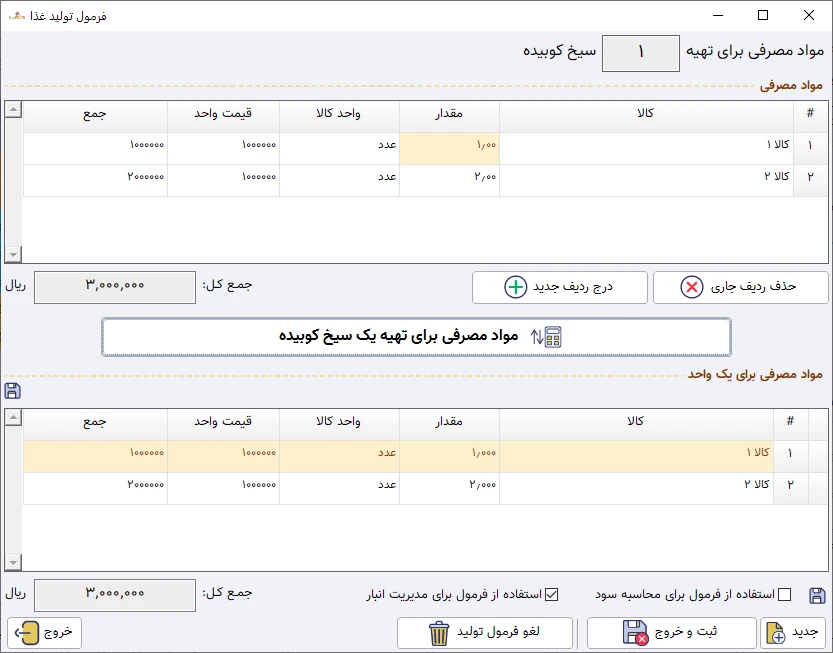 فرمول تولید و محاسبه مواد لازم برای تهیه غذا