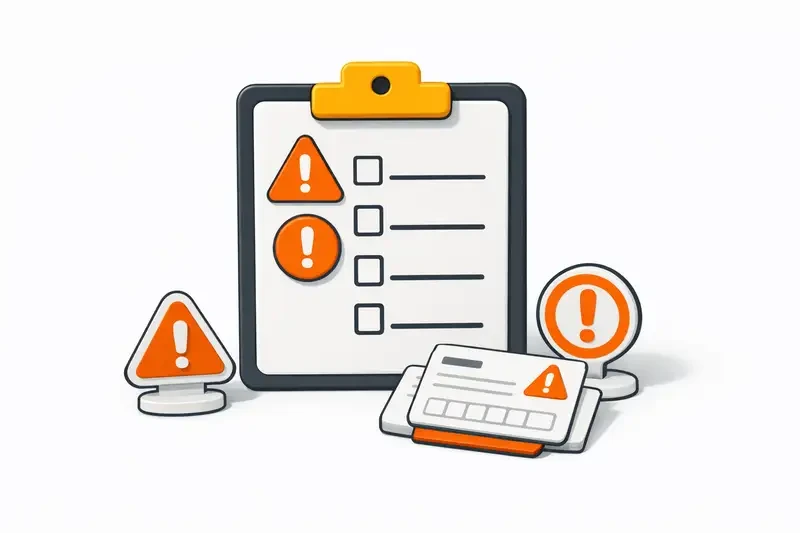 ایلوستریشن چک لیست خطاهای رایج صورتحساب مودیان با آیکون هشدار